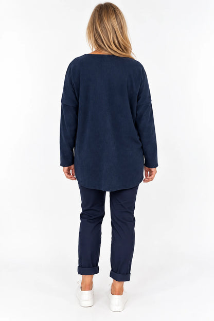 Sosa Ribbed Necklace Top - Navy