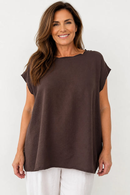 Sara Lightweight Flow Cap Sleeve Top - Chocolate