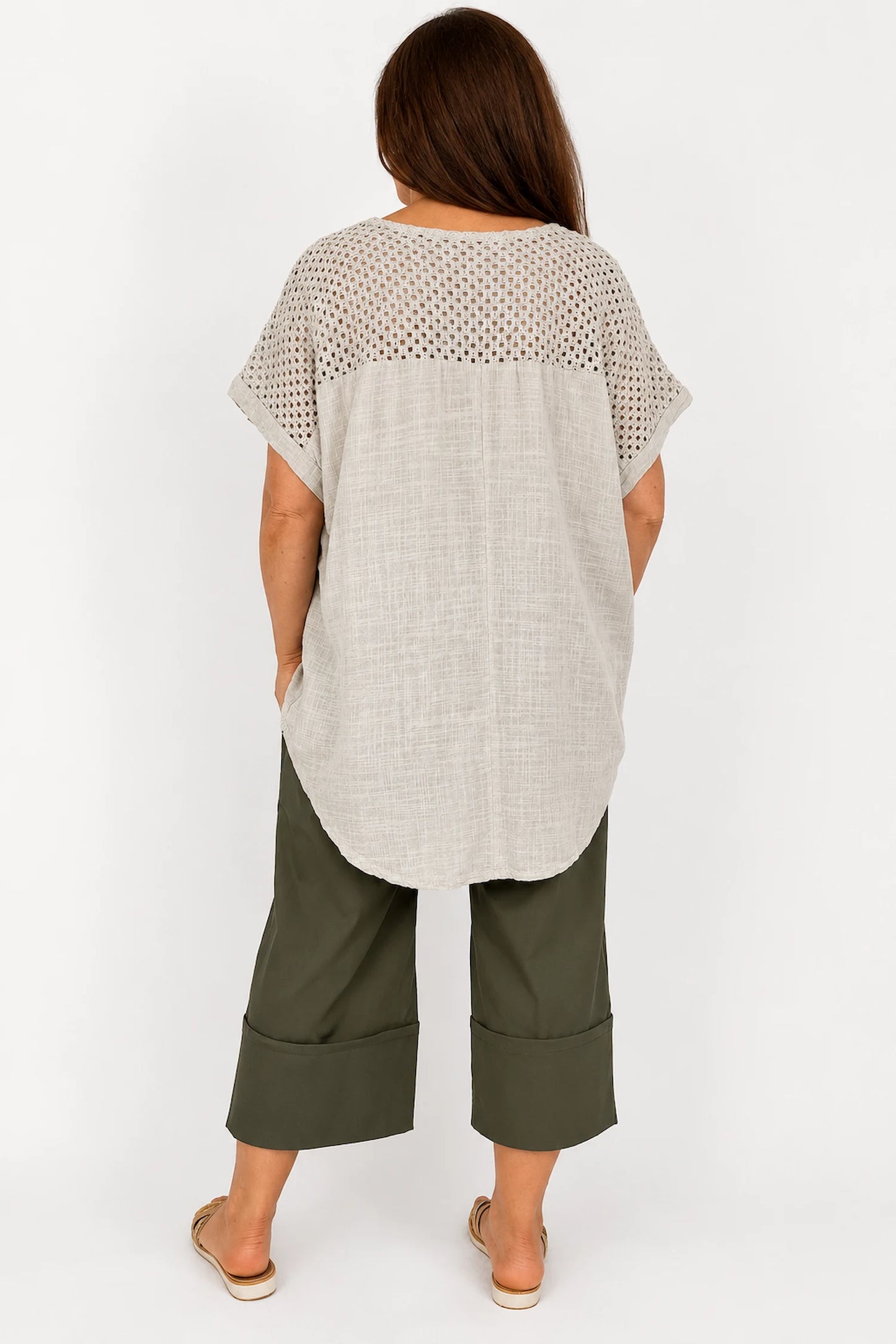 Pure Cotton Crochet Detail Francesca Necklace Top - Beige