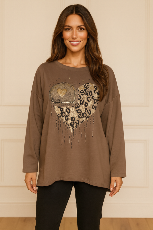 Fara Golden Leopard Light Sweatshirt - Mocha