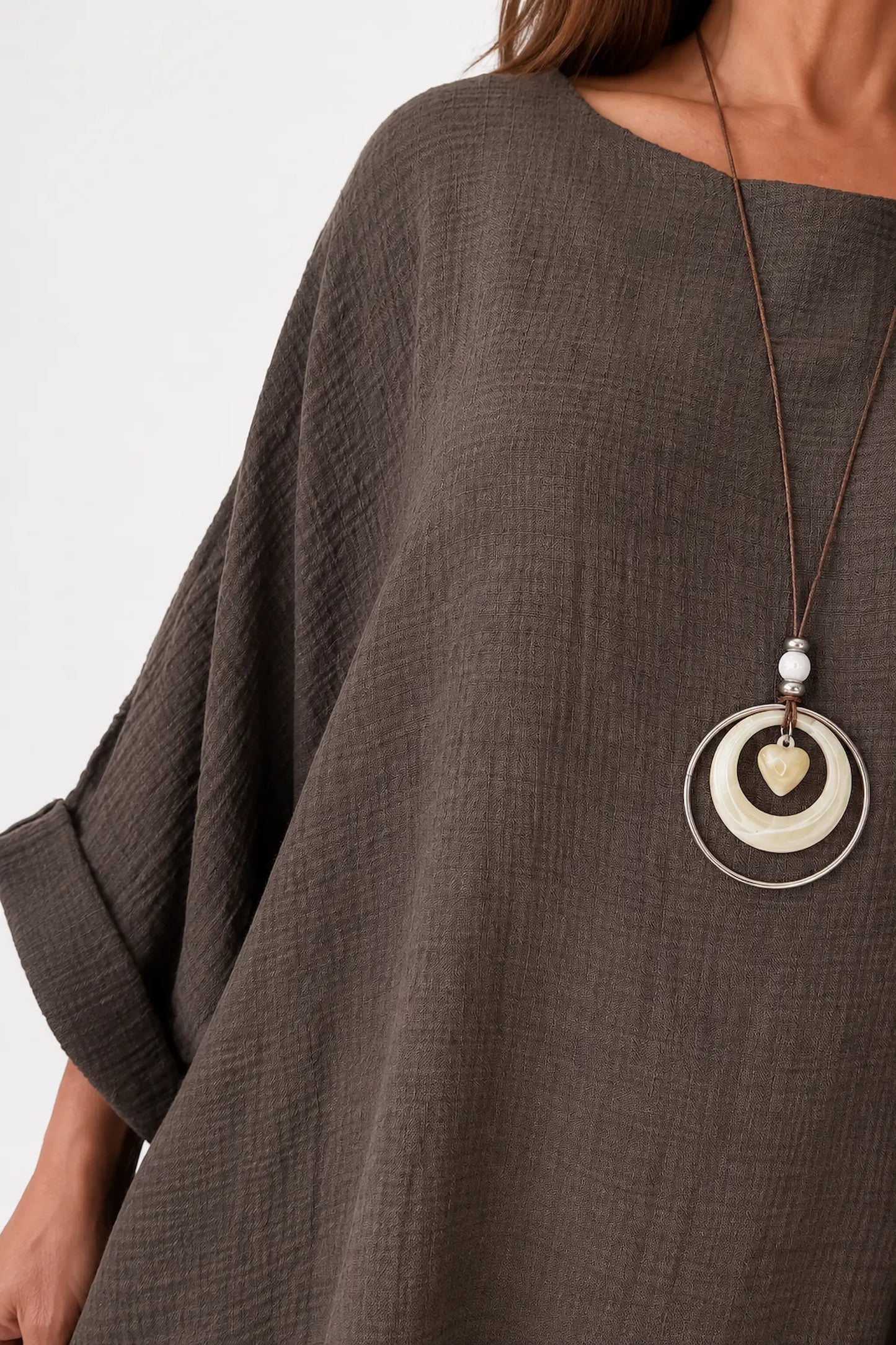 Cotton Fully Lined Isabel Necklace Batwing Top - Chocolate