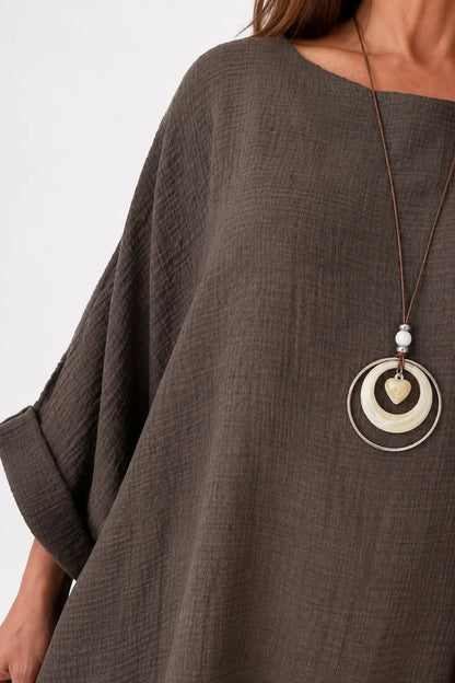 Cotton Fully Lined Isabel Necklace Batwing Top - Chocolate