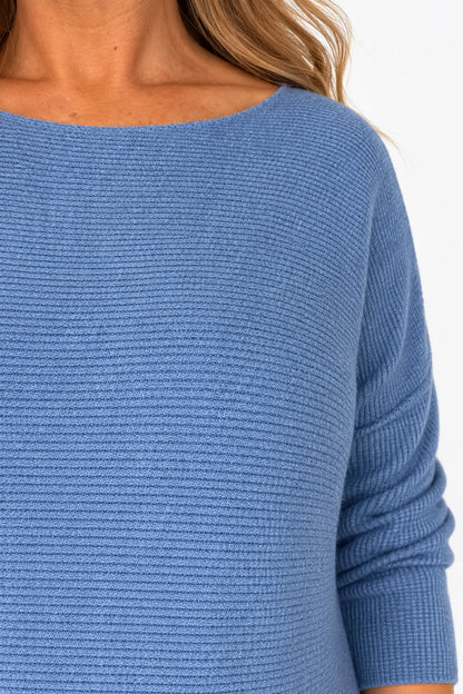 Wool Mix Ribbed Knit Porto Top - Denim