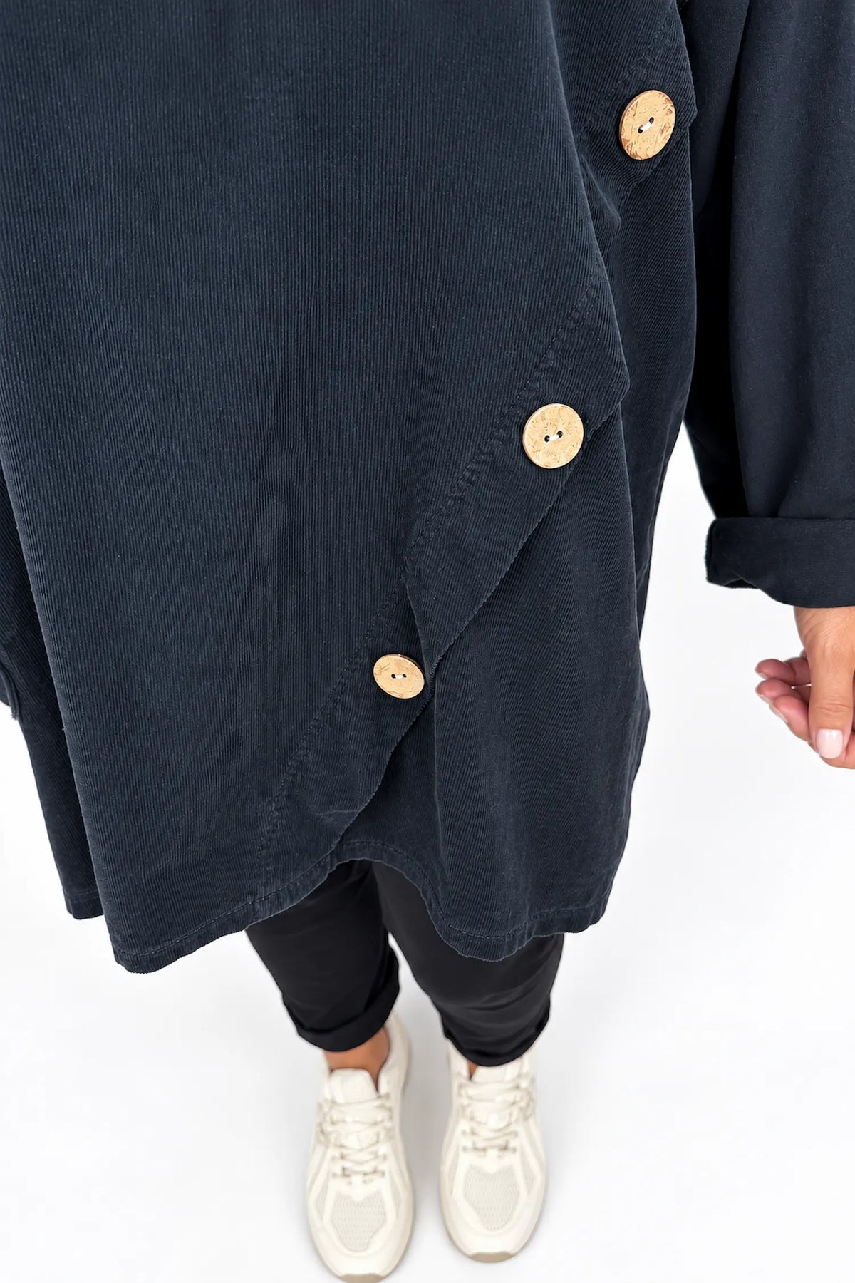 Cotton Fine Needlecord Patch Button Detail Fern Pocket Top - Black