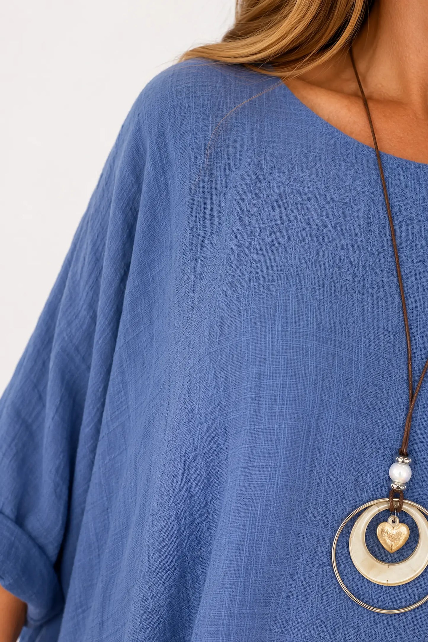 Cotton Fully Lined Isabel Necklace Batwing Top - Denim