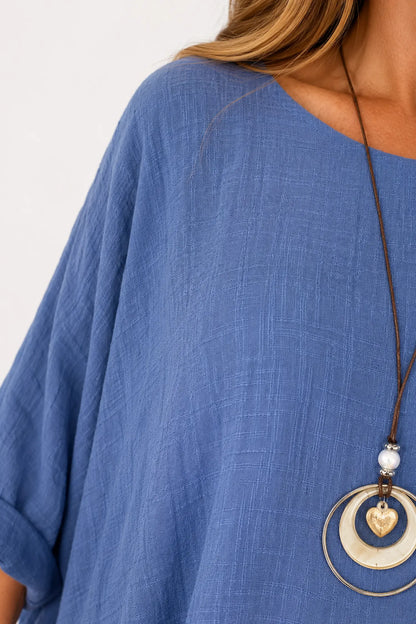 Cotton Fully Lined Isabel Necklace Batwing Top - Denim