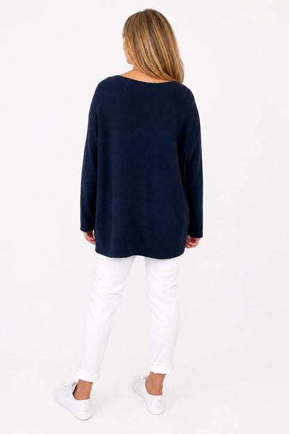 Wool Mix Seam Sleeve Venice Jumper - Navy