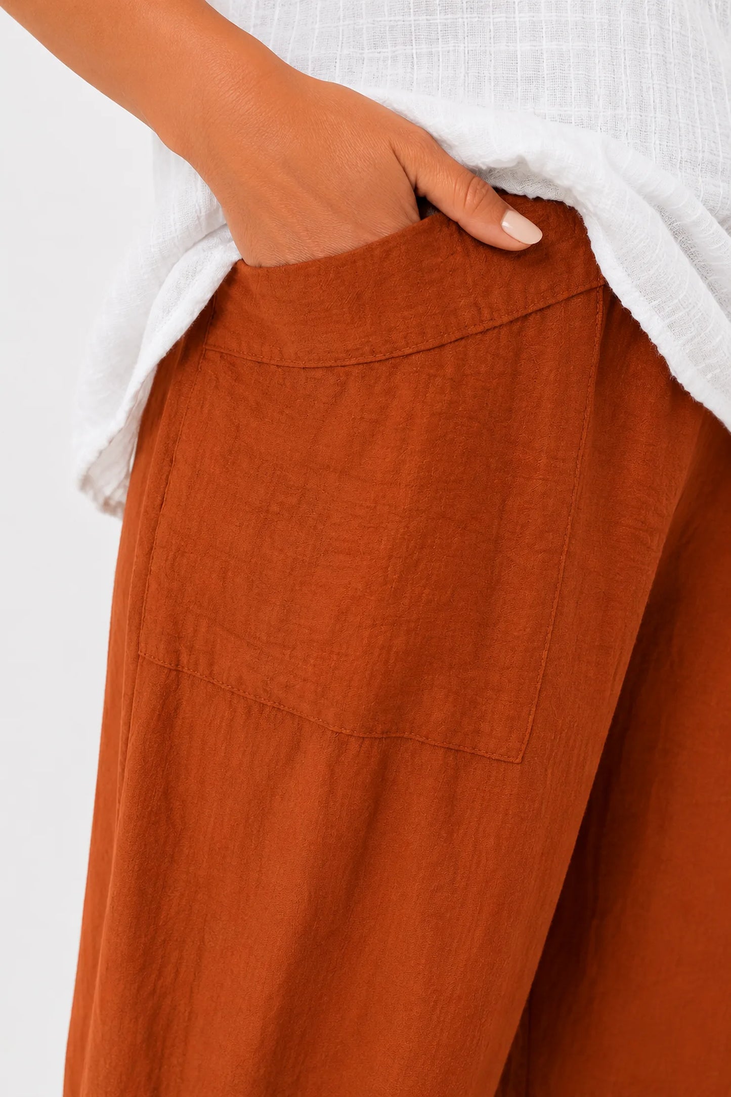 Lagen Look Double Subtle Panel Pocket Elasticated Waist Freya Pants - Sunset