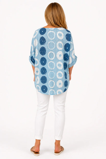 Pure Cotton Sadie Necklace Top - Denim Shades
