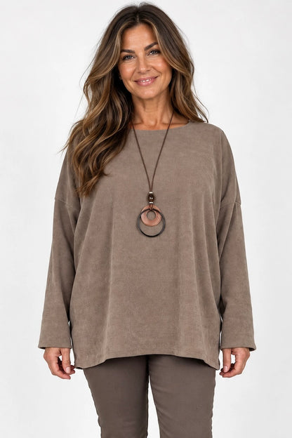 Sosa Ribbed Necklace Top - Mocha