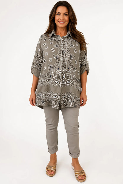 Pure Bubble Cotton Button Sleeve Allisandra Button Shirt - Mocha
