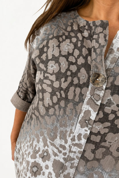 Pure Cotton Leopard Felicity One Button Shirt - Mocha