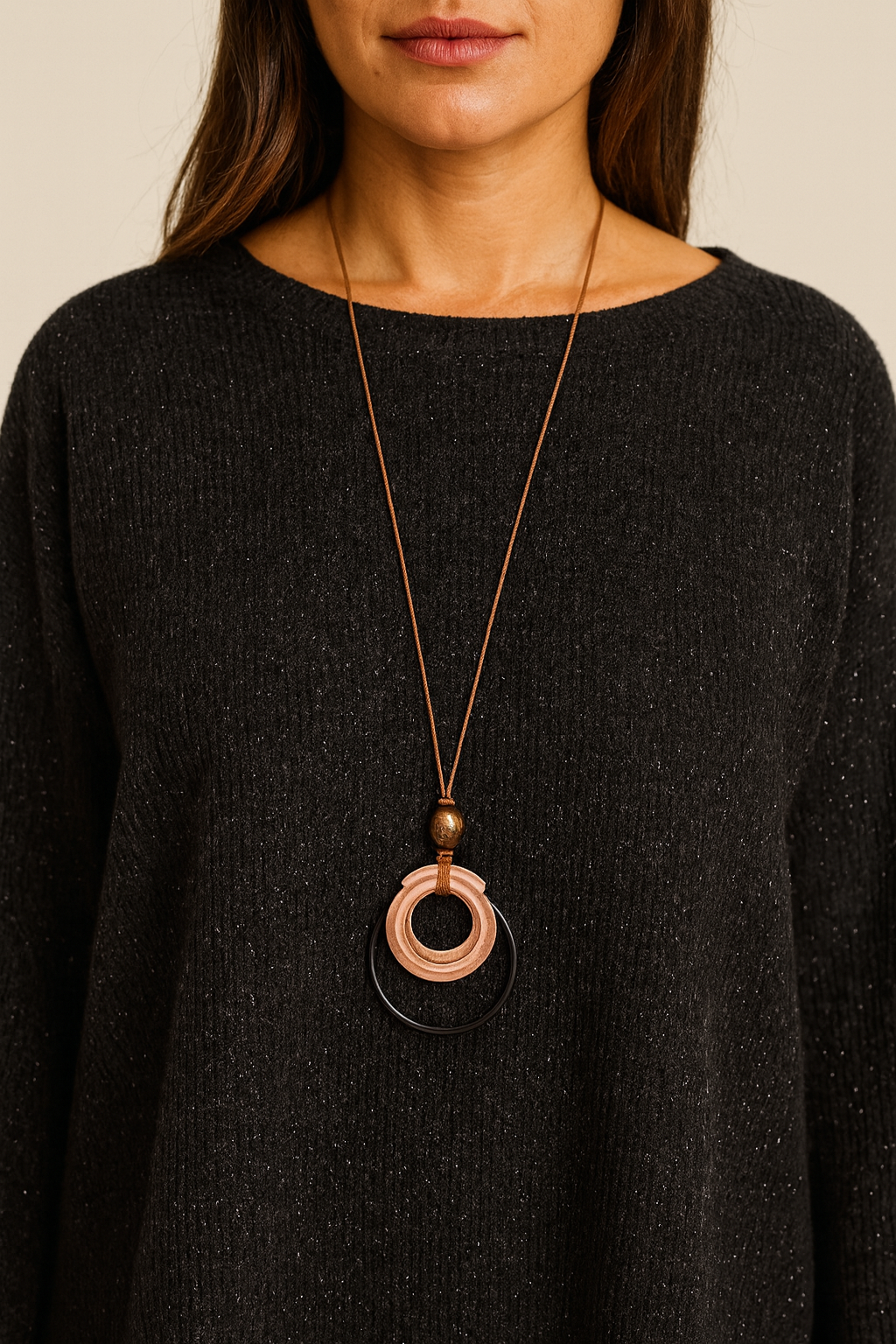 Wool Mix Sparkle Knit Venice Necklace Top - Black