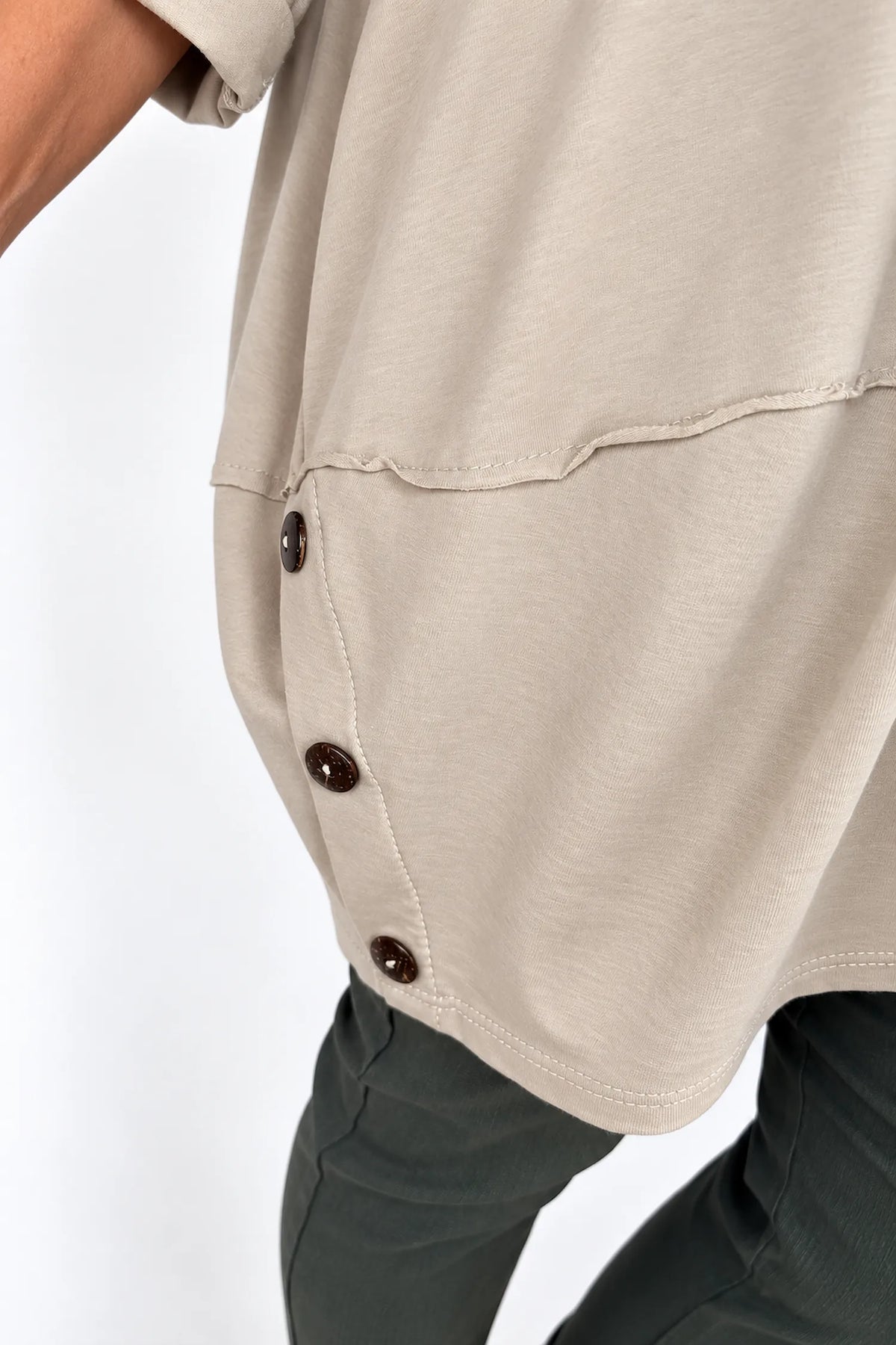 Cotton Button Side Maya Top - Beige