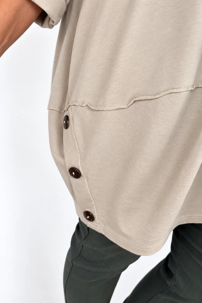 Cotton Button Side Maya Top - Beige