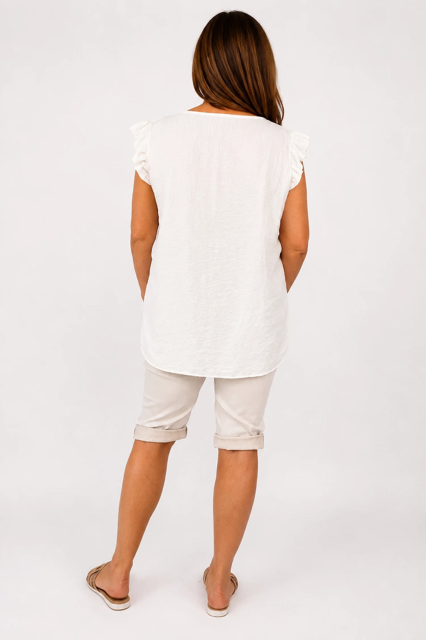 Frill Sleeve Embroidered Floral Detail Sienna Cap Sleeve Top - Beige