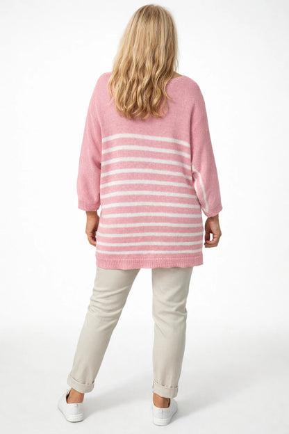 Cotton Serena Stripe Spring Knit Top - Baby Pink