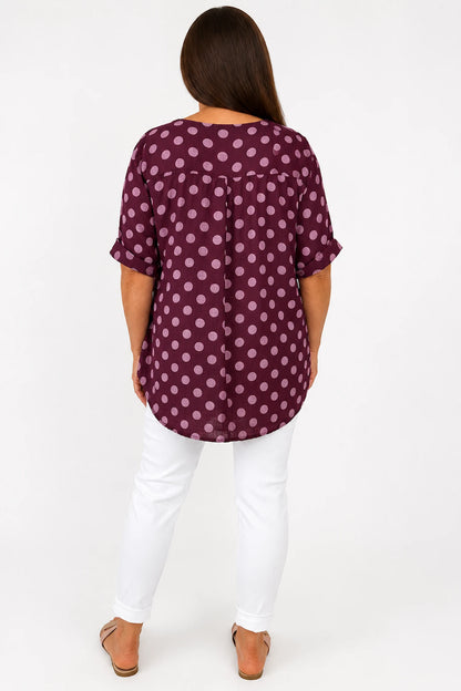 Pure Cotton Polka Dot Kara Button Shirt - Grape