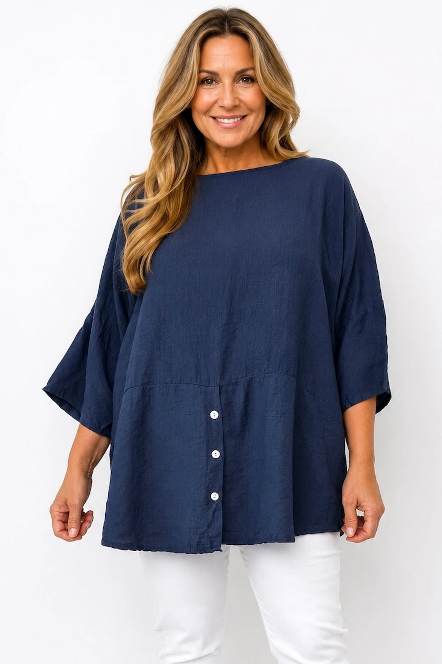 Button Detail Florence Top - Navy