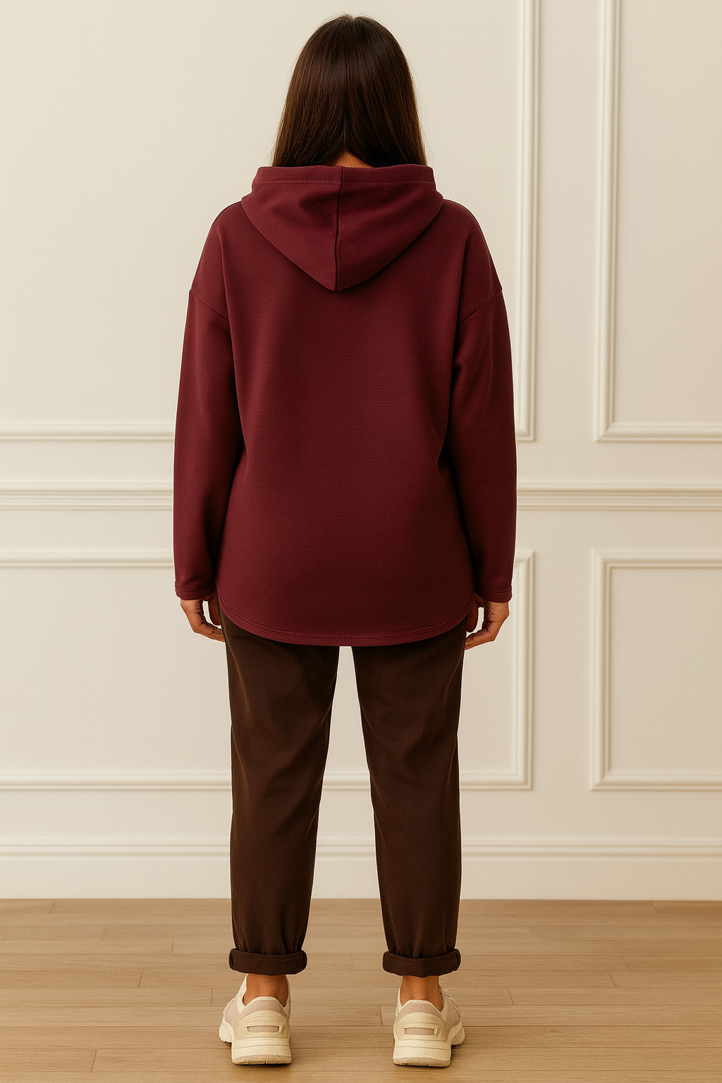 Vintage Embossed Double Drawstring Lightweight Hoodie - Wine