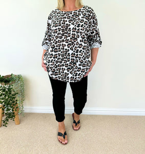 Button Sleeve Viva Leopard Print Top SS24