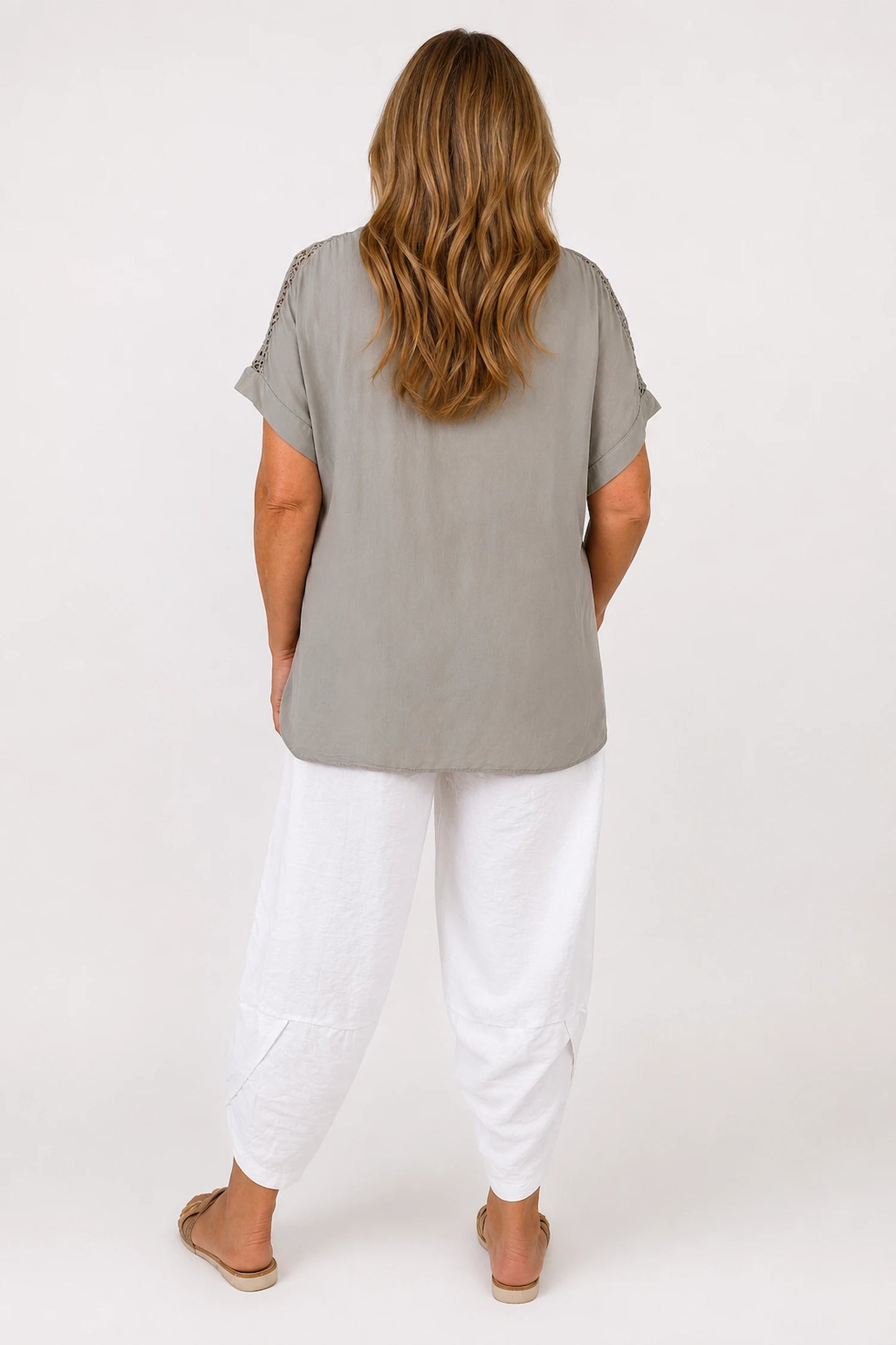 Crochet Detail Embroidery Anglaise Hem Francis Top - Mocha