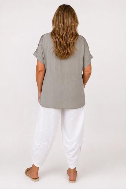 Crochet Detail Embroidery Anglaise Hem Francis Top - Mocha