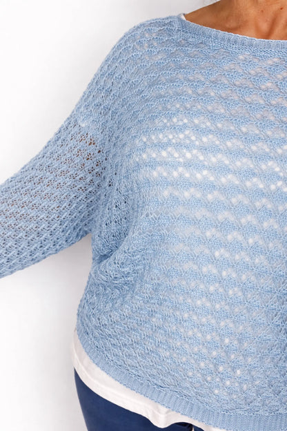 Eliza Batwing Spring Knit Crochet - Baby Blue