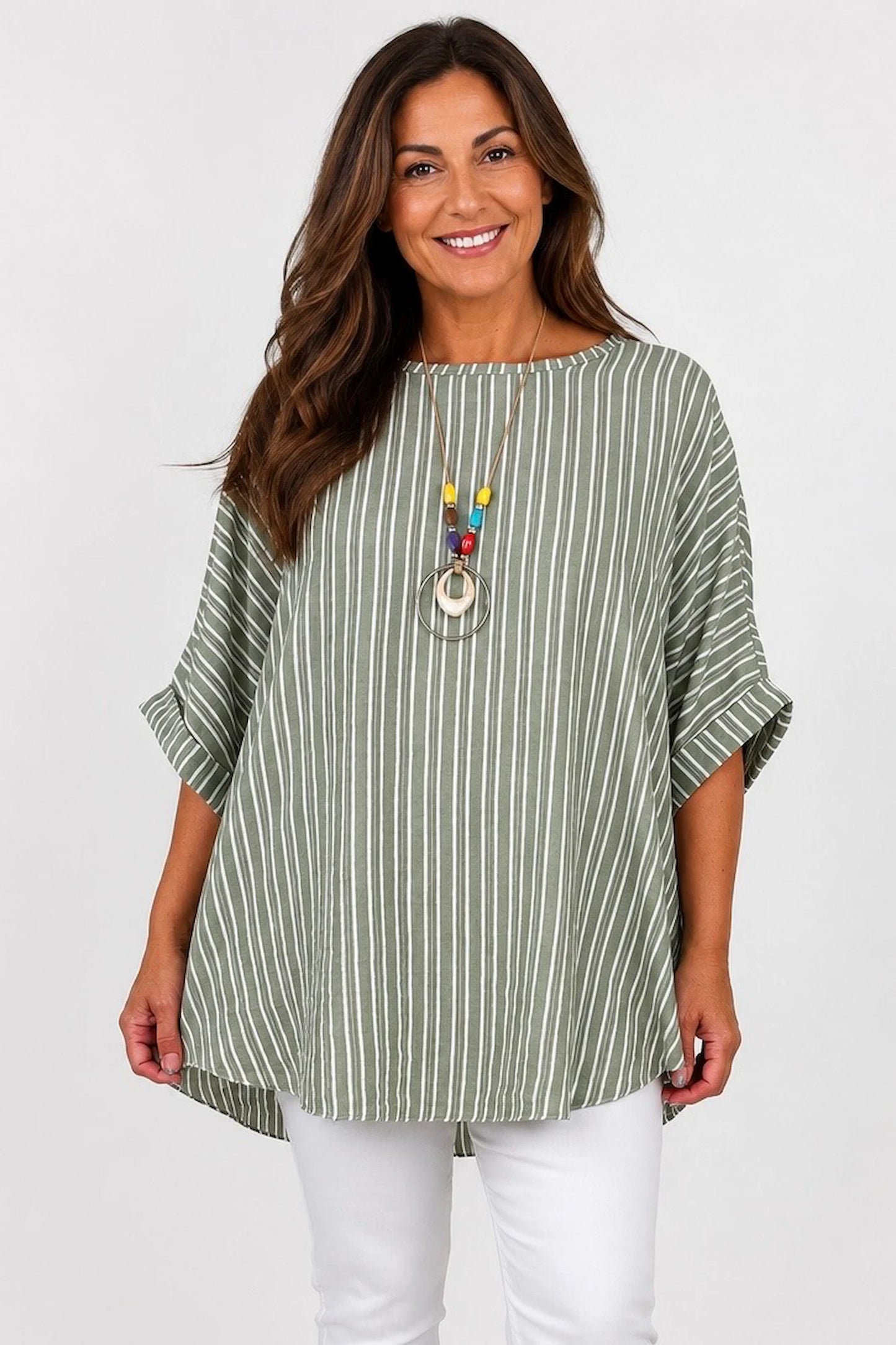 Chelsea Stripe Necklace Top - Sage