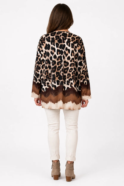 Cotton Leopard Sand Allegra Top - Chocolate