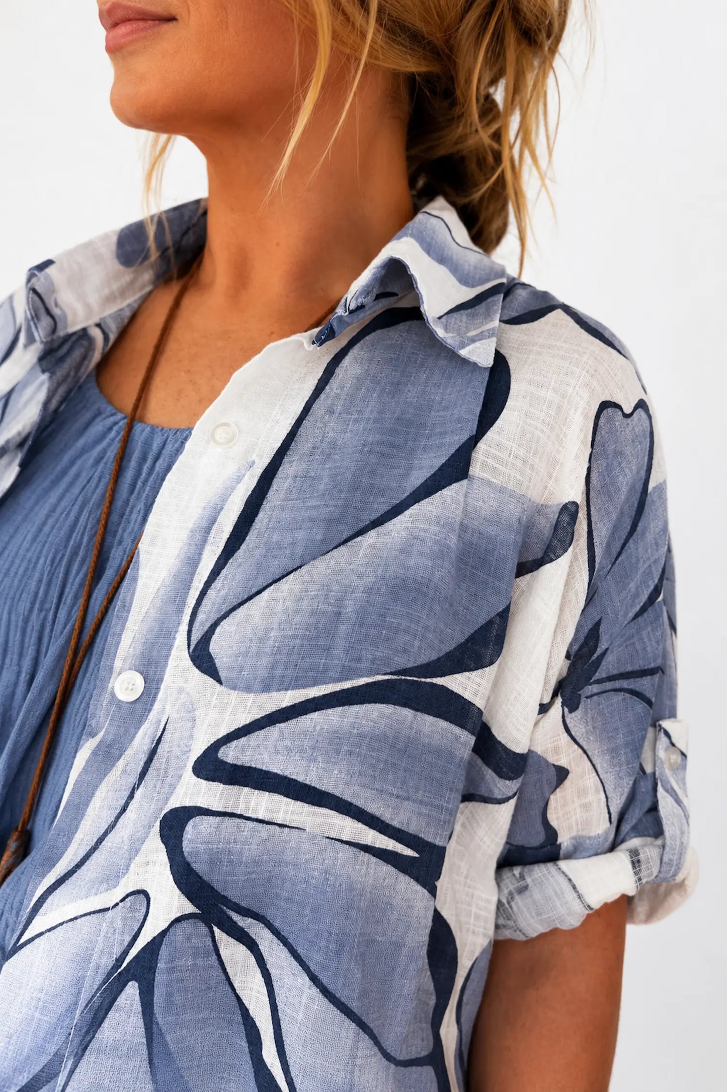 Pure Cotton Button Sleeve Milano Button Shirt - Ocean Blue