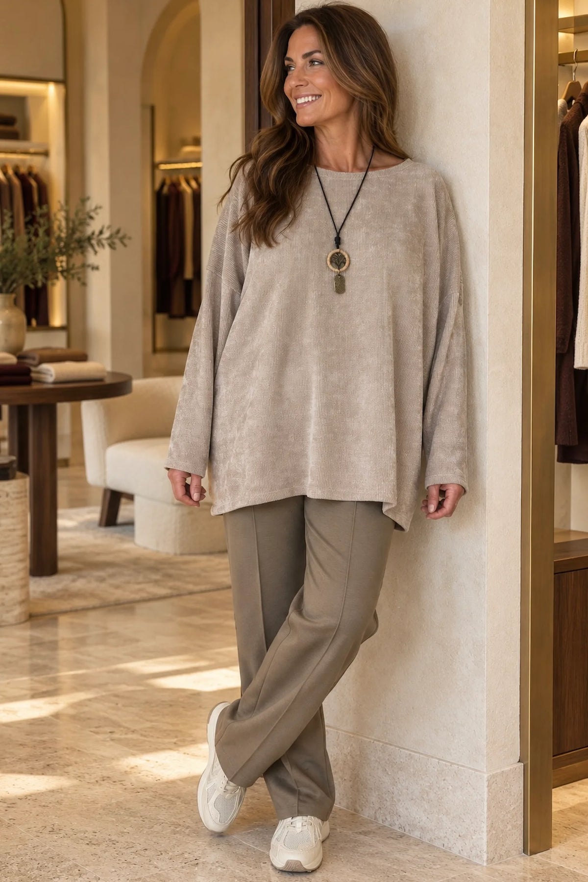 Ariana Chenille Necklace Top - Beige