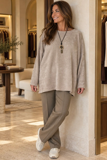 Ariana Chenille Necklace Top - Beige