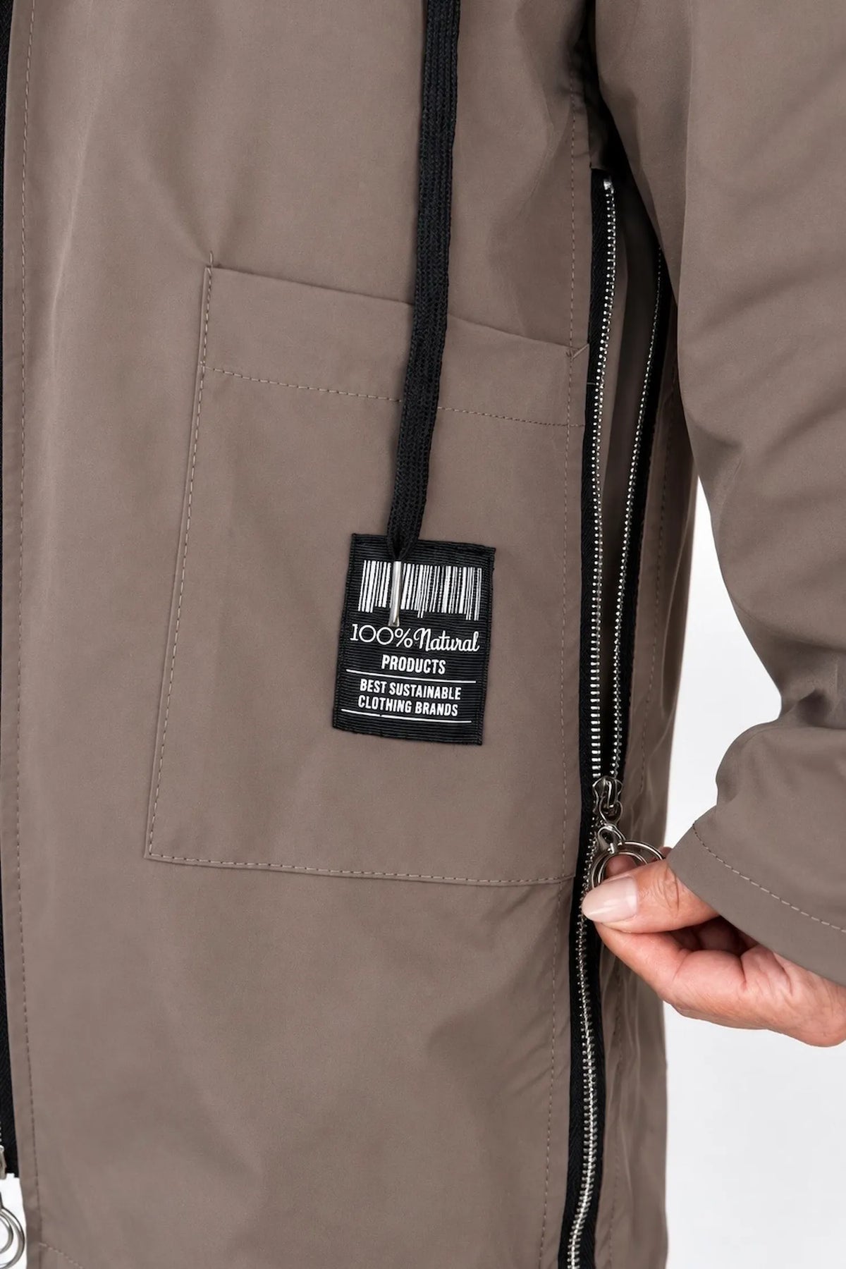Double Pocket Badge Detail Adjustable Fit Side Zip Florenzi Lightweight Coat - Mocha