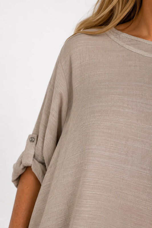 Fully Lined Rosa Button Sleeve Top - Caramel Latte