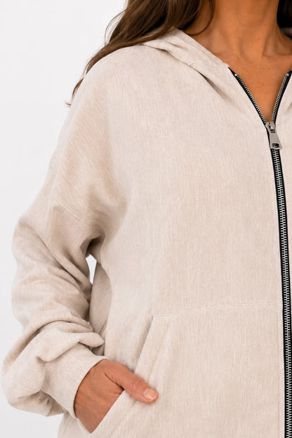 Velour Angelica Zipped Hoodie - Beige