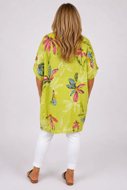 Pure Cotton Double Pocket Livia Tunic Top - Lime