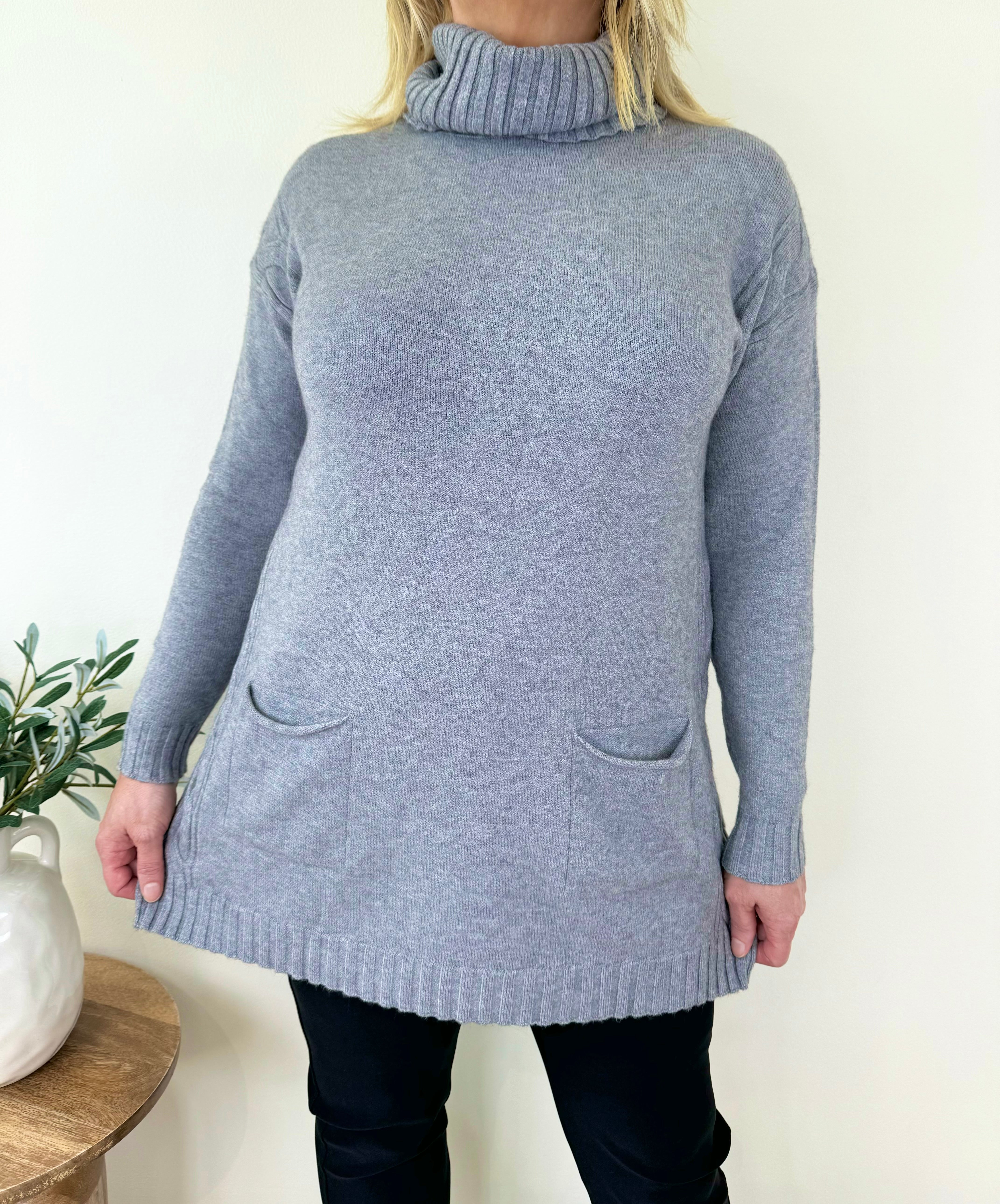 Cosy Knit Double Pocket Roll Neck Jumper