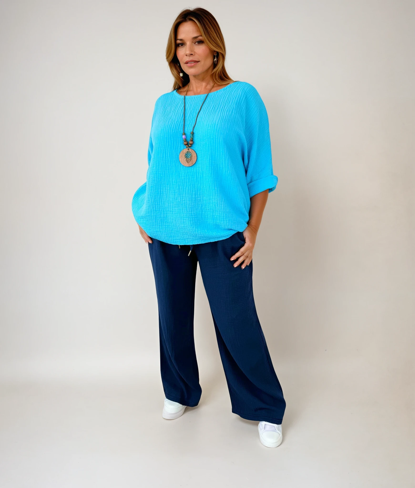 Pure Bubble Cotton Port Necklace Top - Turquoise