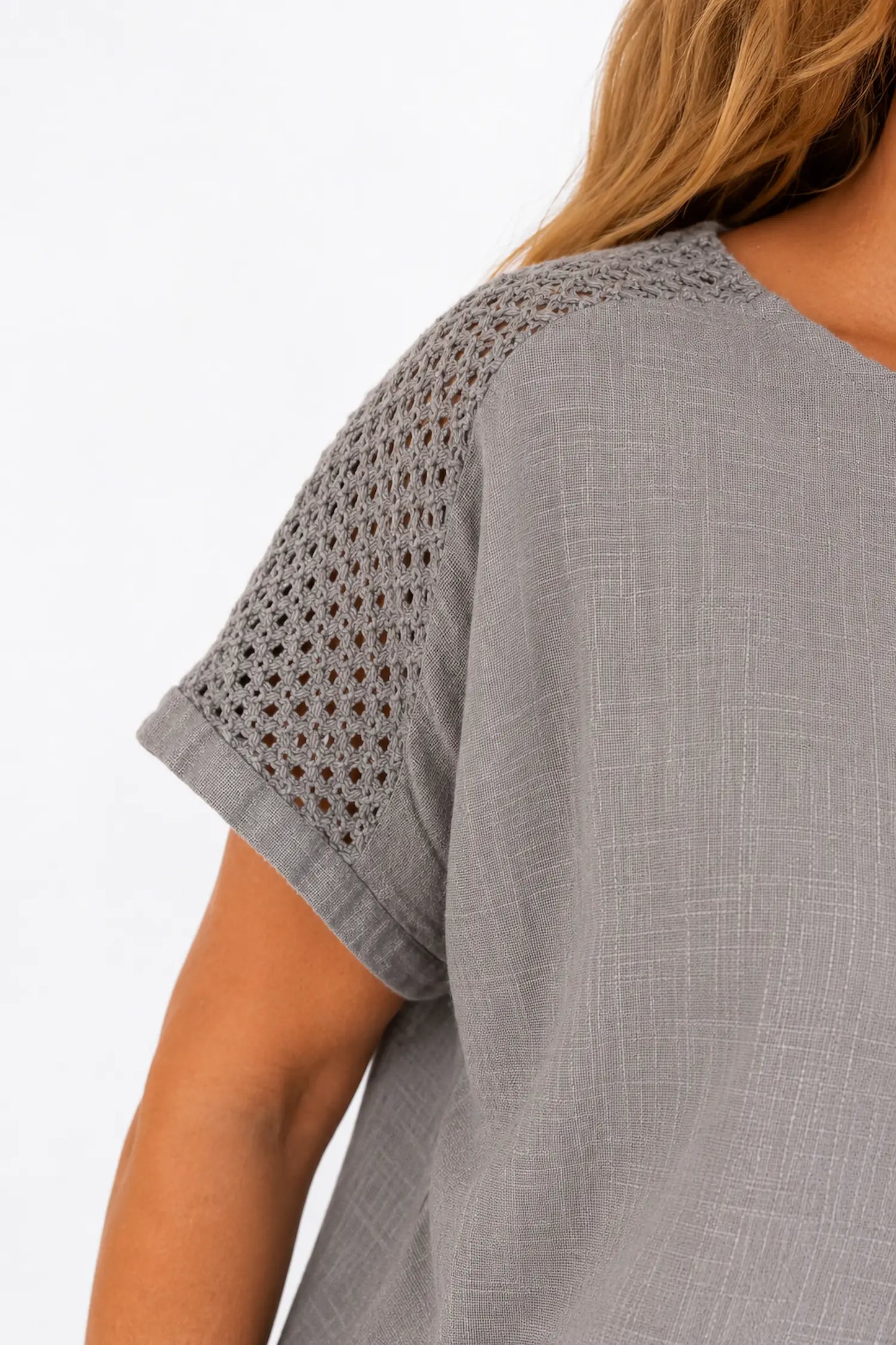 Pure Cotton Crochet Detail Francesca Necklace Top - Mocha