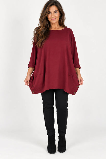 Cotton Button Side Maya Top - Wine