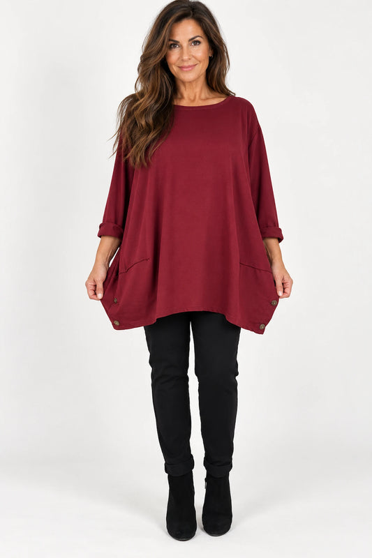 Cotton Button Side Maya Top - Wine