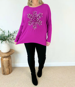 Paris Soft Knit Snow Flake Top AW24 - Electric Purple