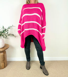 Wool Mix Premium Chunky Knit Striped Vali Jumper AW24 - Lipstick Pink