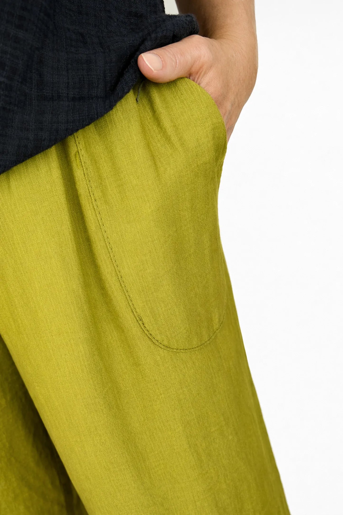 Elasticated Smocked Waist Patch Pocket Milan Wide Leg Pants - Sun-Ripened Olive Green
