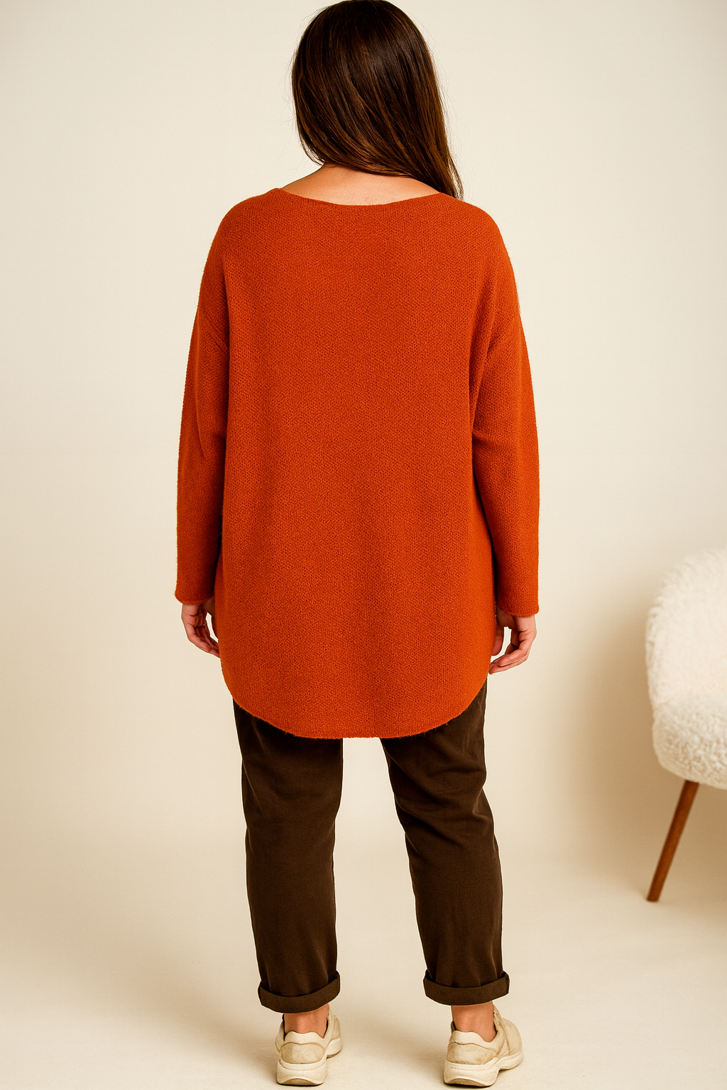 Pure Cotton Allegra Fine Knit Seam Sleeve Detail Jumper - Sunset Orange