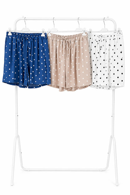 Double Pocket Elasticated Waist Lightweight Flow Sasilia Polka Dot Shorts - Beige