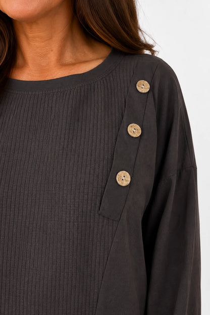 Cotton Button Detail Ezra Top - Chocolate
