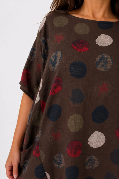 Pure Cotton Double Pocket Carmella Tunic Top - Chocolate