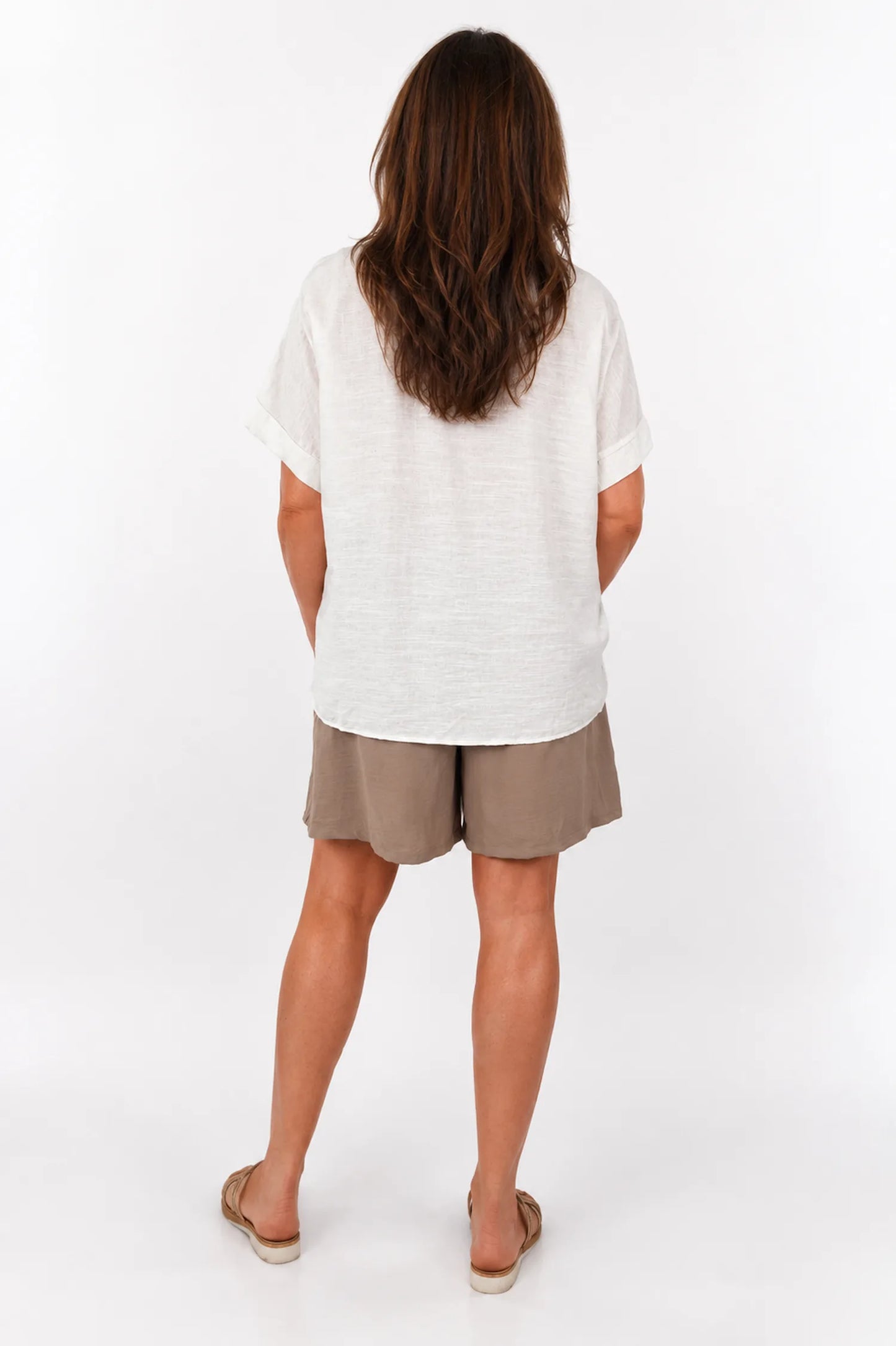 Double Pocket Elasticated Waist Lightweight Flow Mari Shorts - Mocha